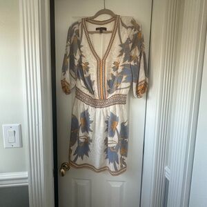 White House Black Market Cream Puff Sleeve Midi Dress